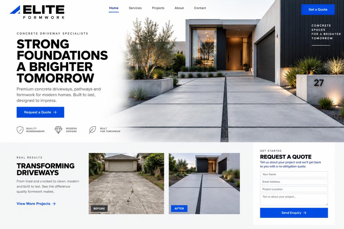Elite Formwork driveway company website design